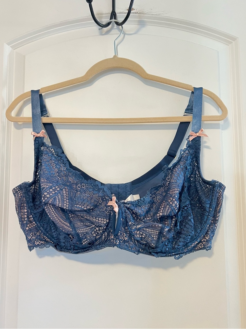 Cacique Blue and Pink Lace Unlined Balconette Underwire Bra 42DDD